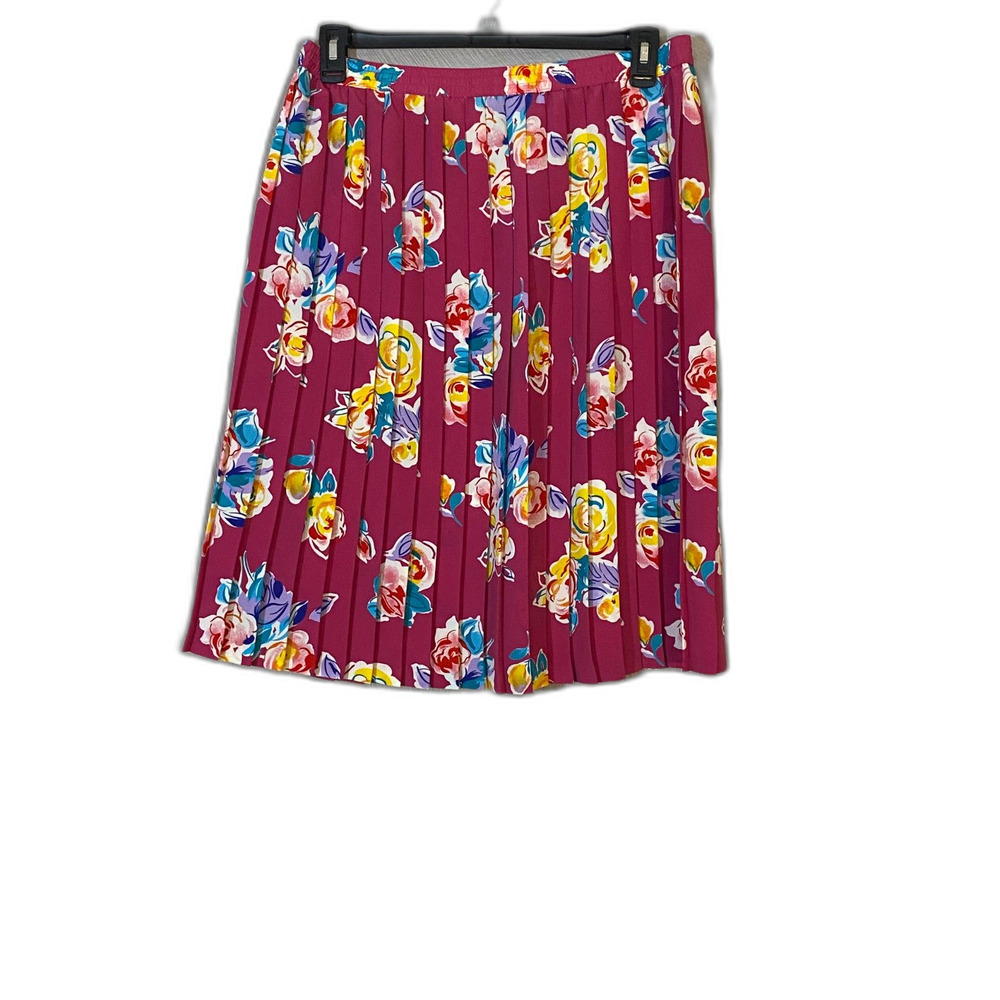 Alfred Dunner Women's Size 18 Floral Pleated Pull-On Midi Skirt Pink Polyester
